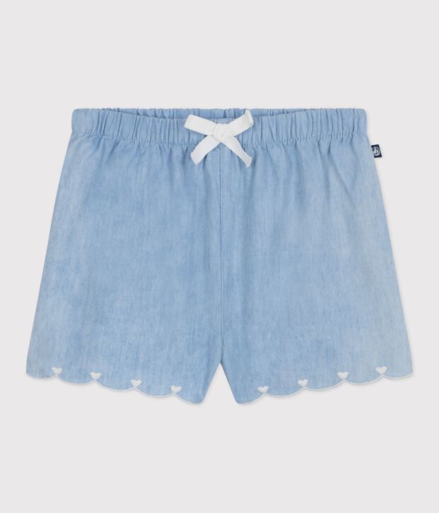 Shorts para beb&eacute; de chambray bordado azul