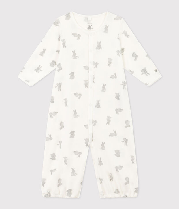 Mono saco de algod&oacute;n estampado blanco/gris