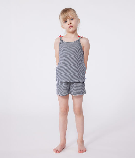 Pijama corto infantil de algodón de tirantes a rayas azul SMOKING/blanco MARSHMALLOW