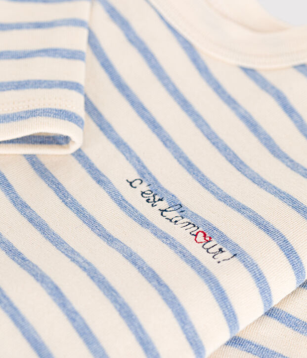 Camiseta de manga larga de t&uacute;bico para beb&eacute; crudo/azul