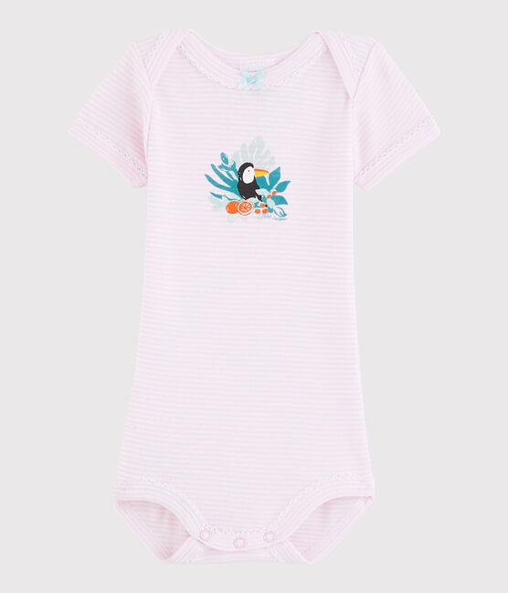 Bodi de manga corta de bebé niña rosa DOLL/blanco ECUME
