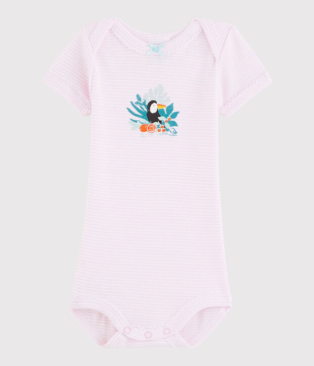 Bodi de manga corta de beb&eacute; ni&ntilde;a rosa/blanco