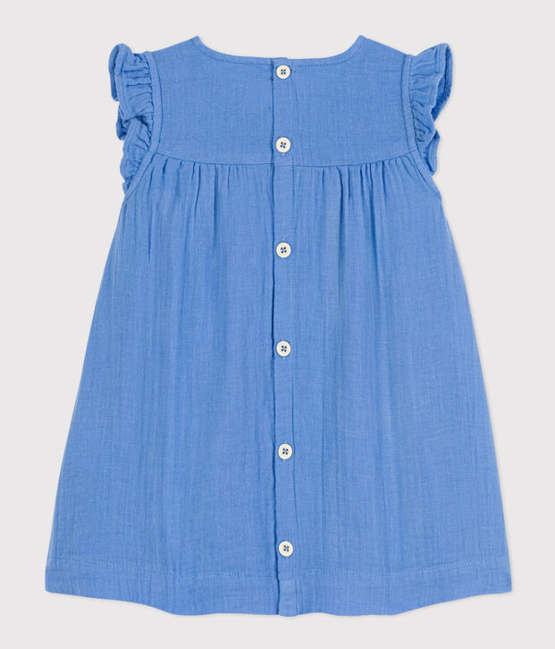 Vestido liso de gasa de algod&oacute;n sin mangas azul