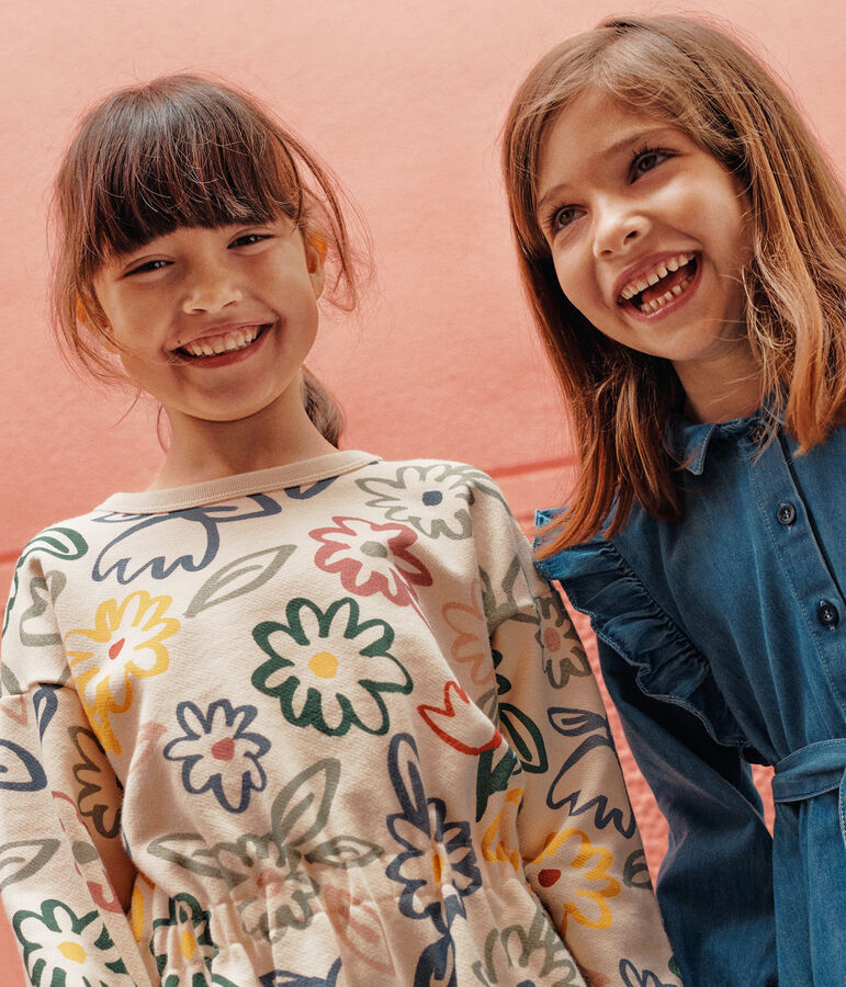 Vestido de manga larga de felpa para ni&ntilde;a crudo/multicolor