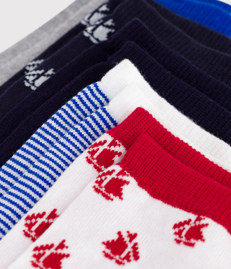 5 pares de calcetines infantiles de algod&oacute;n con estampado de barcos multicolor