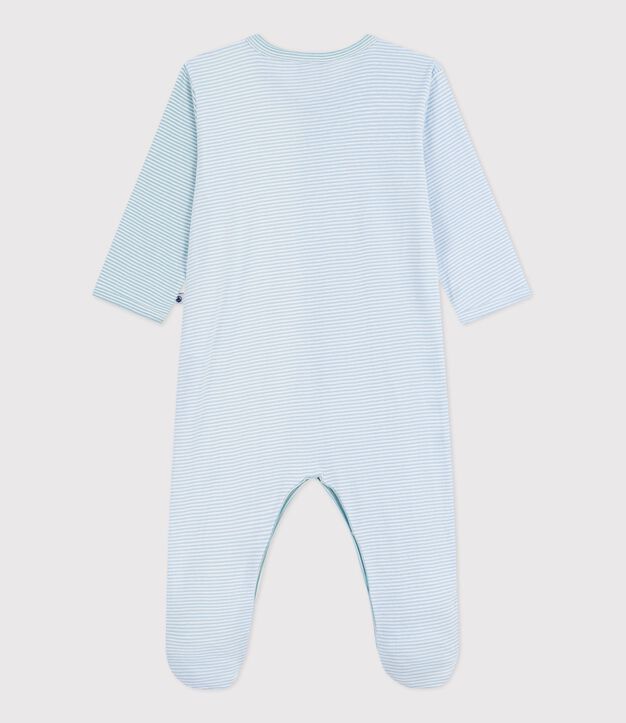 Pijama de algod&oacute;n con estampado de rayas para beb&eacute; azul/blanco