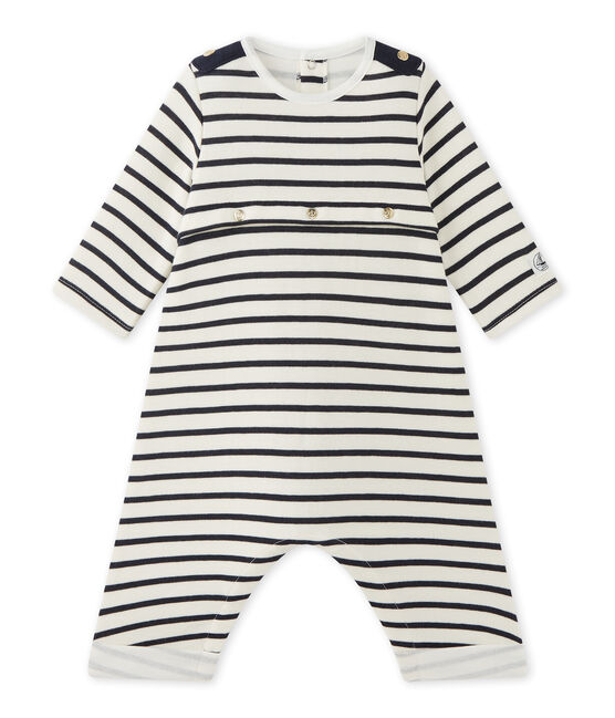 Pelele para bebé niño a rayas beige COQUILLE/azul SMOKING