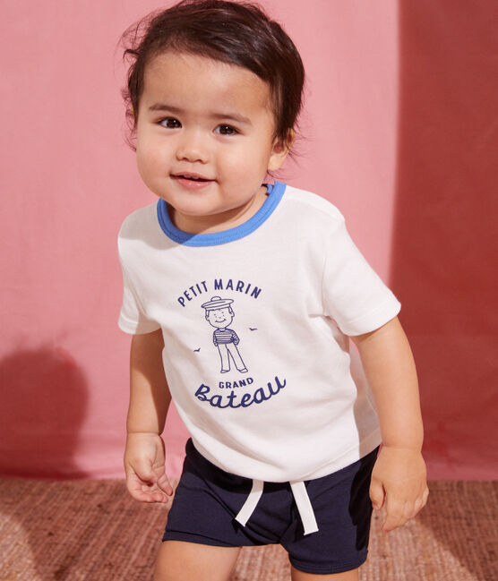 evaluar Vientre taiko Pickering Camiseta de manga corta con motivo marinero de algodón de bebé MARSHMALLOW  | Petit Bateau