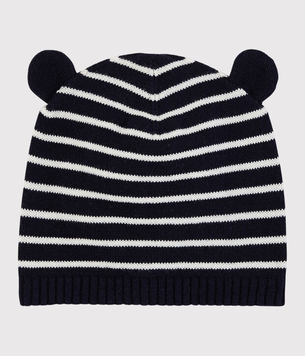 Gorro de algod&oacute;n a rayas. azul/blanco