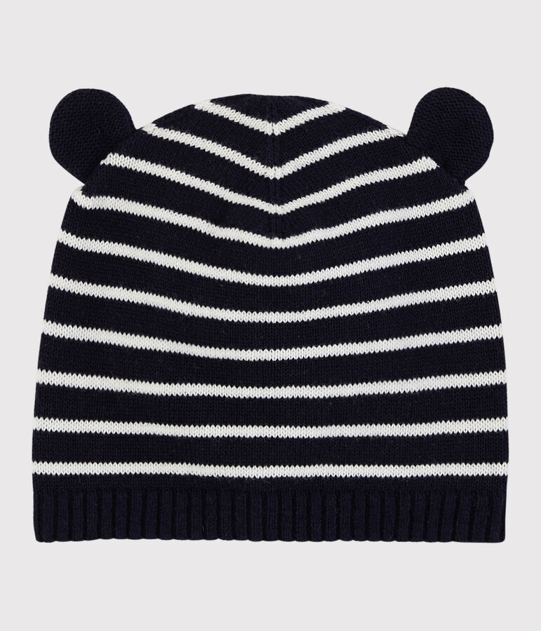 Gorro de algod&oacute;n a rayas. azul/blanco