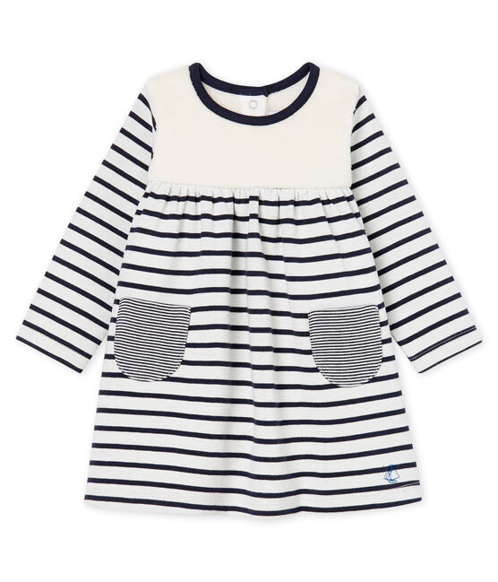 Vestido de manga larga de rayas para bebé niña blanco MARSHMALLOW/azul SMOKING CN