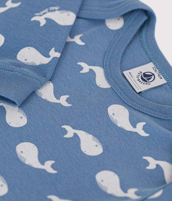 Pijama sin pies de algodón con estampado de ballena para bebé azul BEACH/ MARSHMALLOW