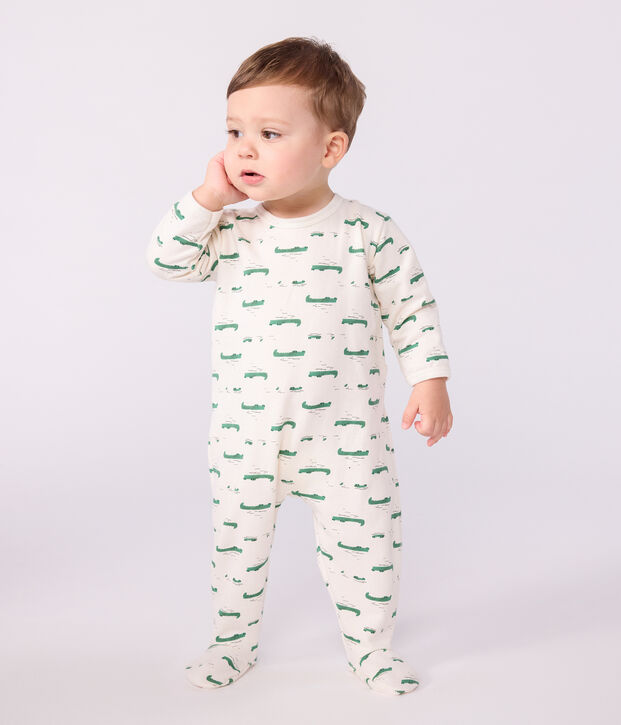Pijama de felpa cepillada con abertura en la espalda y estampado de cocodrilo para beb&eacute; crudo/multicolor