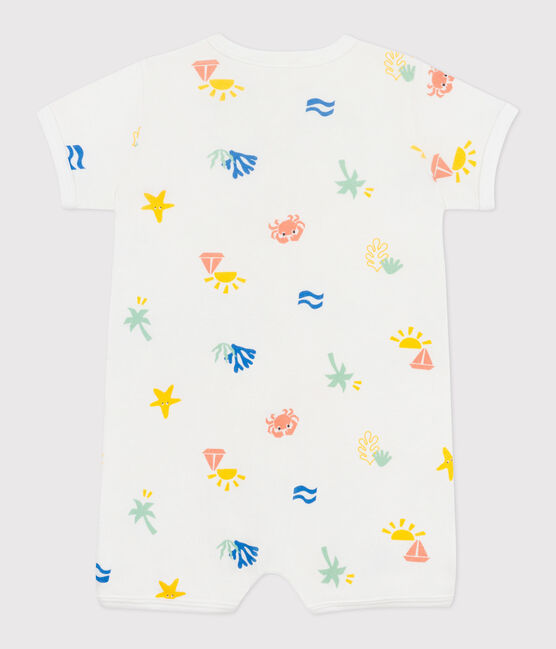 Mono corto de algodón estampado para bebé blanco MARSHMALLOW/blanco MULTICO