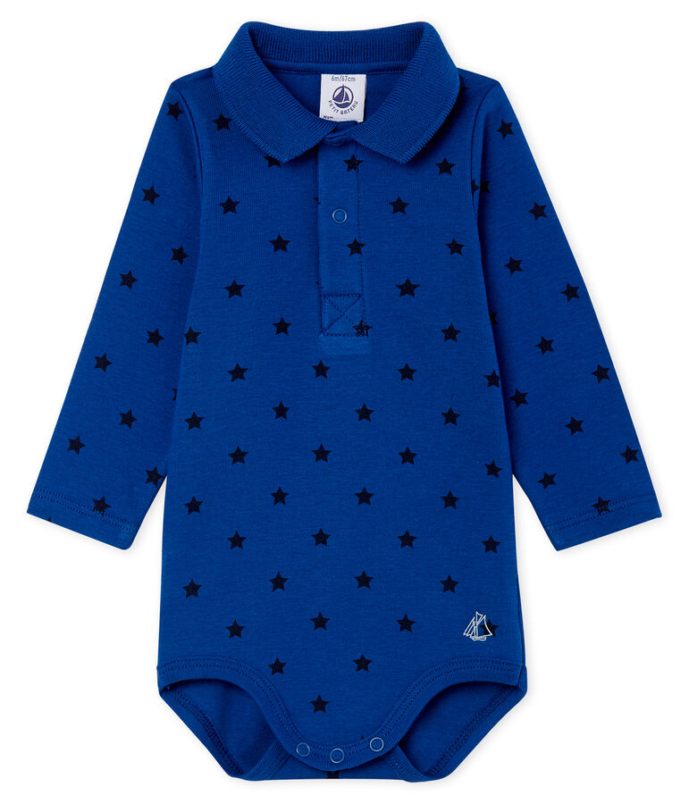 Body de manga larga con cuello de polo para beb&eacute; ni&ntilde;o azul/azul