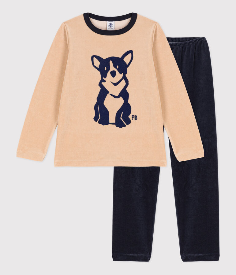 Pijama de terciopelo para ni&ntilde;o beige/multicolor