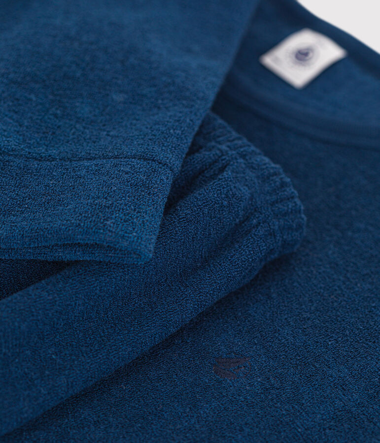 Pijama liso de tejido de rizo cepillado j&uacute;nior azul