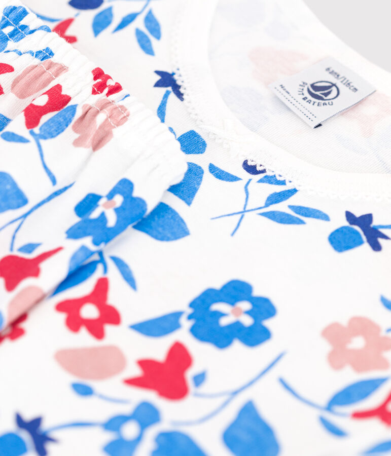 Pijama infantil de algod&oacute;n con flores blanco/multicolor