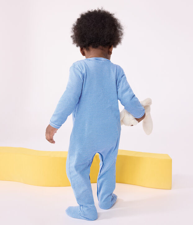Pijama de algod&oacute;n a rayas para beb&eacute; azul/blanco