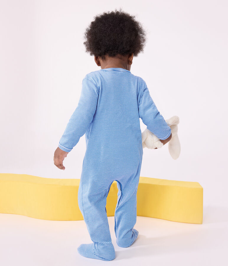 Pijama de algod&oacute;n a rayas para beb&eacute; azul/blanco