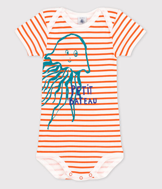 Bodi de manga corta de bebé niña blanco ECUME/naranja BRAZILIAN