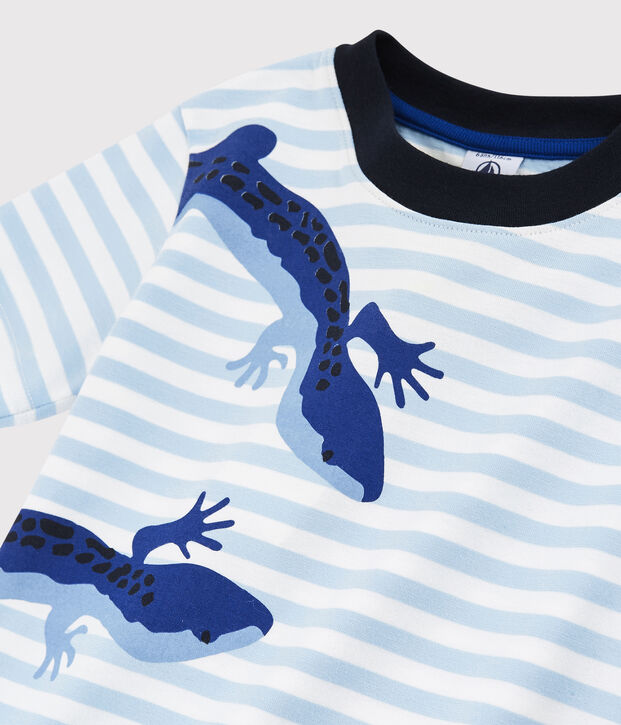 Camiseta de manga corta de punto de ni&ntilde;o azul/blanco