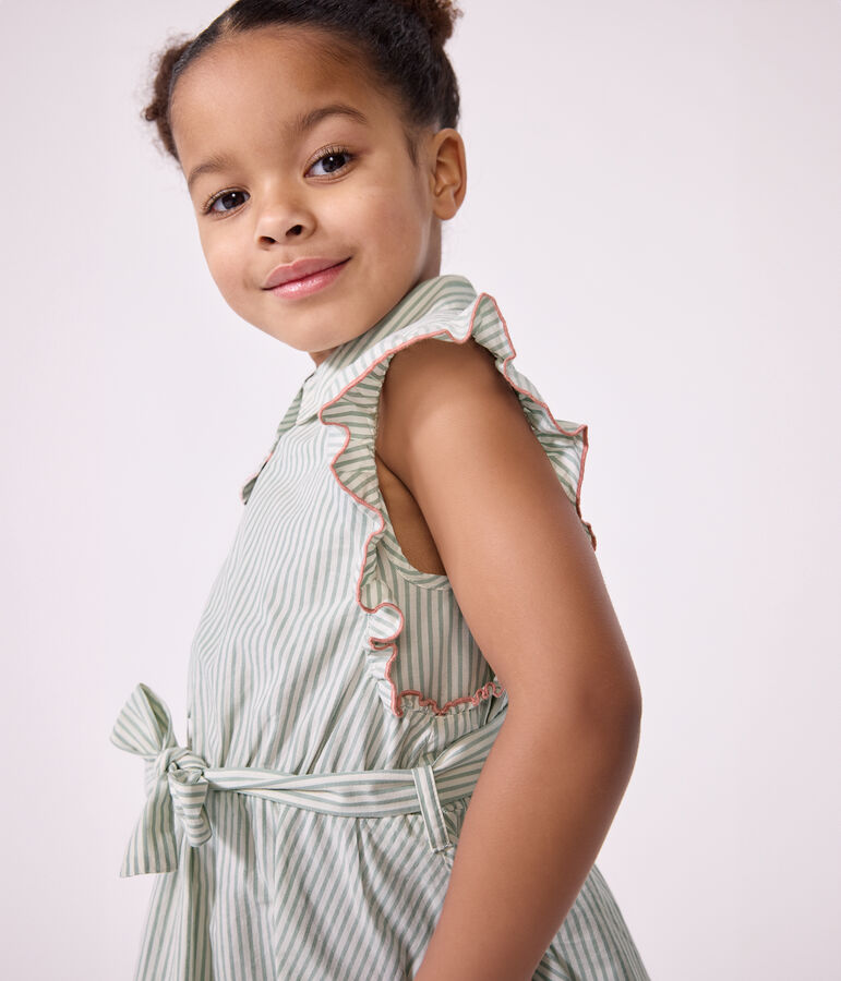 Vestido infantil sin mangas de algod&oacute;n a rayas verde/blanco