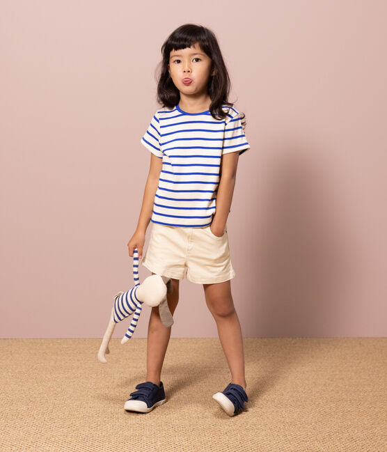 Camiseta de algodón a rayas para niña azul AVALANCHE/blanco PERSE