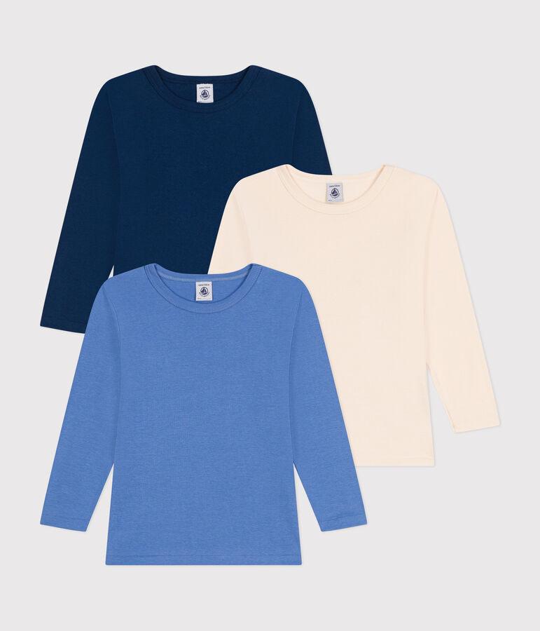 Juego de 3 camisetas infantiles lisas de algod&oacute;n de manga larga multicolor