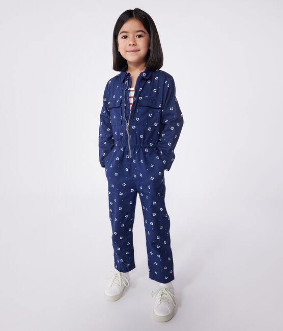 Mono infantil de algodón de manga larga con flores azul MEDIEVAL/blanco MARSHMALLOW