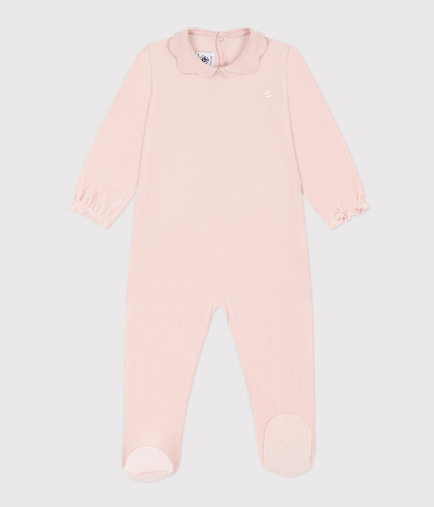 Pijama de terciopelo rosa liso para beb&eacute; rosa