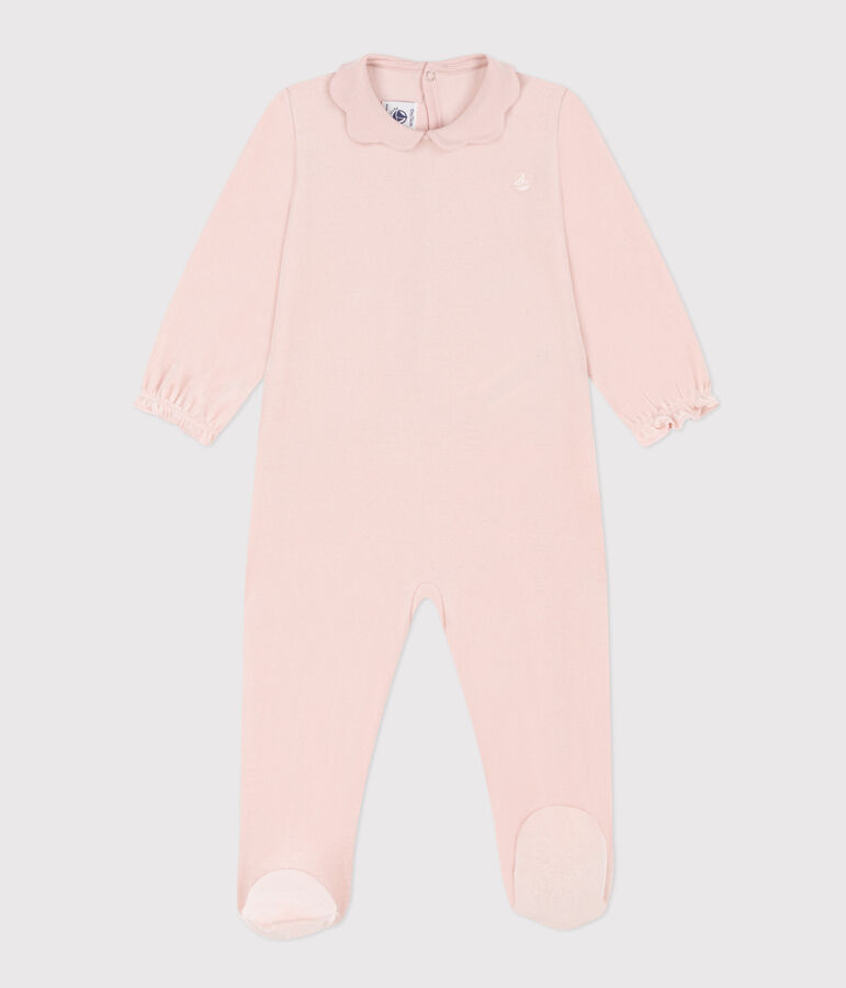 Pijama de terciopelo rosa liso para beb&eacute; rosa