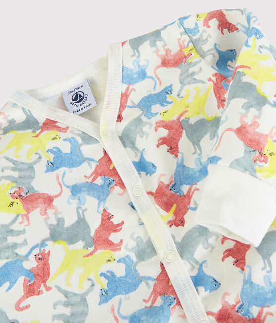 Pijama de gatitos de colores en felpa de bebé blanco MARSHMALLOW/blanco MULTICO