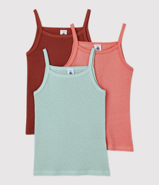 Lote de 3 camisetas de tirantes lisas de algodón calado para niña variante 1
