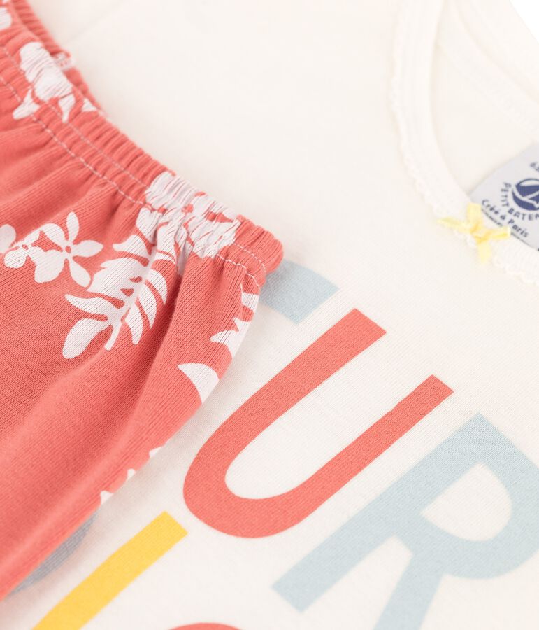 Pijama corto hawaiano de algod&oacute;n rosa para ni&ntilde;a blanco/rosa
