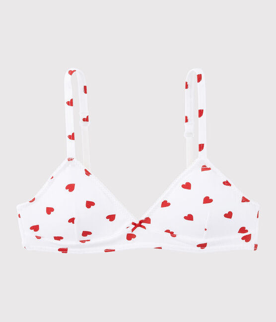 Sujetador con relleno de corazón rojo de algodón ecológico y elastano de chica blanco MARSHMALLOW/rojo PEPS