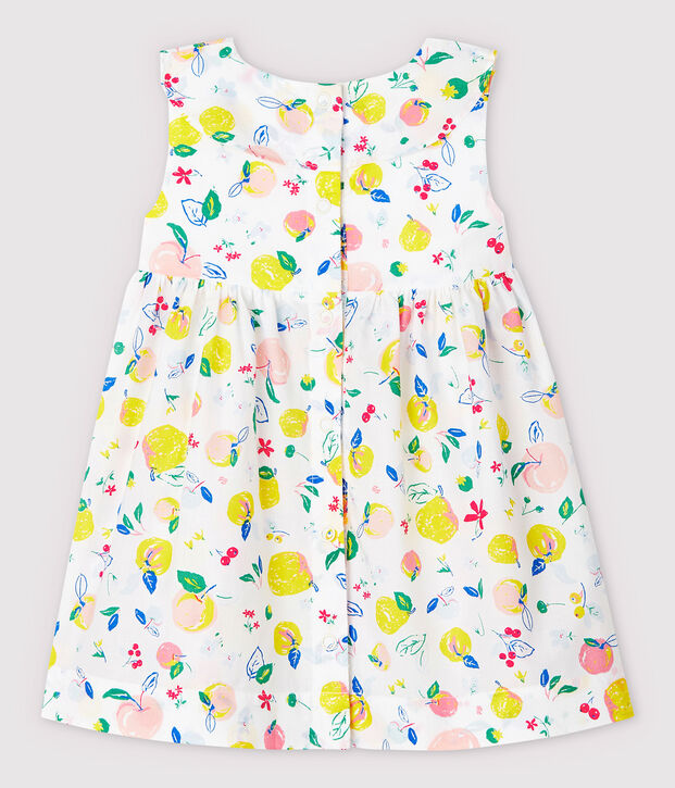 Vestido de manga corta de popelina de beb&eacute; ni&ntilde;a blanco/multicolor