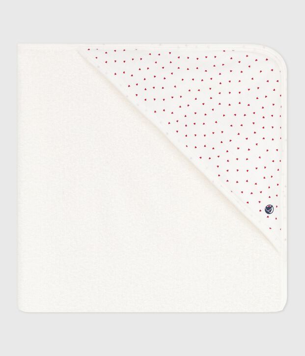 Capa de ba&ntilde;o de algod&oacute;n para beb&eacute; blanco/rojo