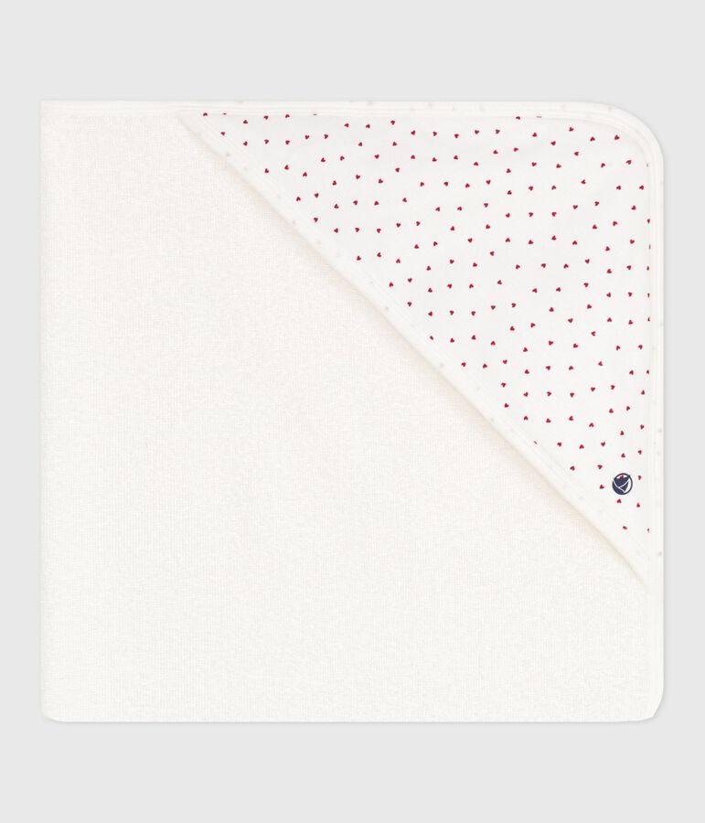 Capa de ba&ntilde;o de algod&oacute;n para beb&eacute; blanco/rojo