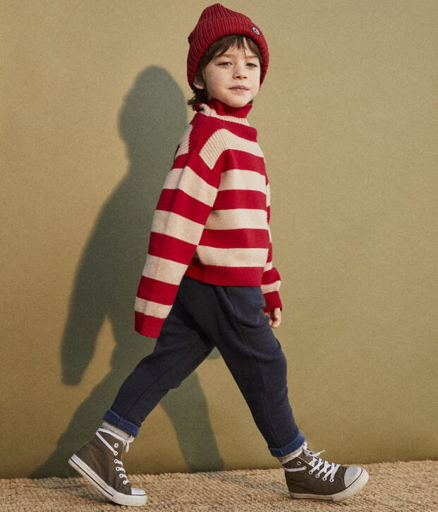 Jersey a rayas de lana y algod&oacute;n de ni&ntilde;o beige/rojo
