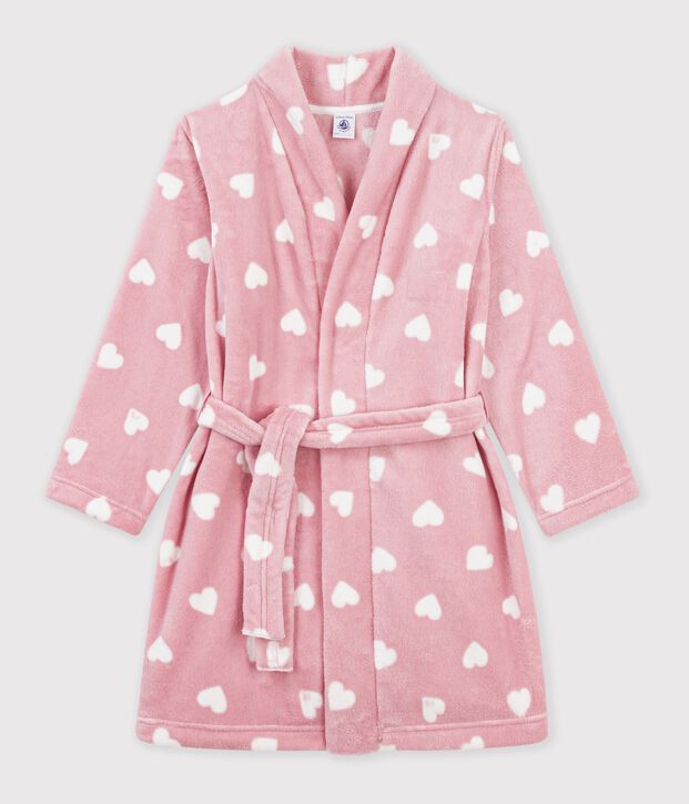 Bata polar infantil estampada rosa/blanco