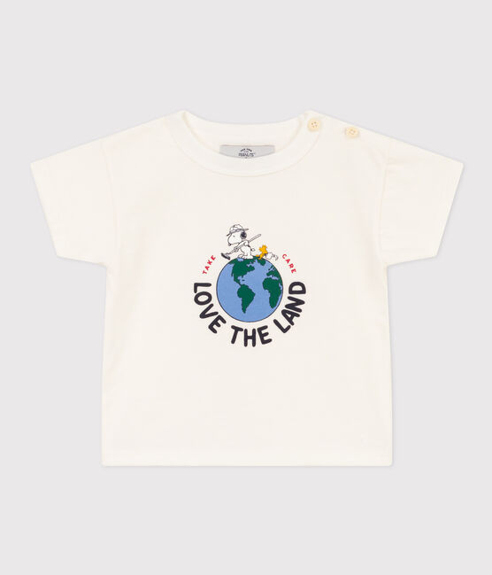 Camiseta Petit Bateau X Snoopy de punto ligero para bebé blanco MARSHMALLOW