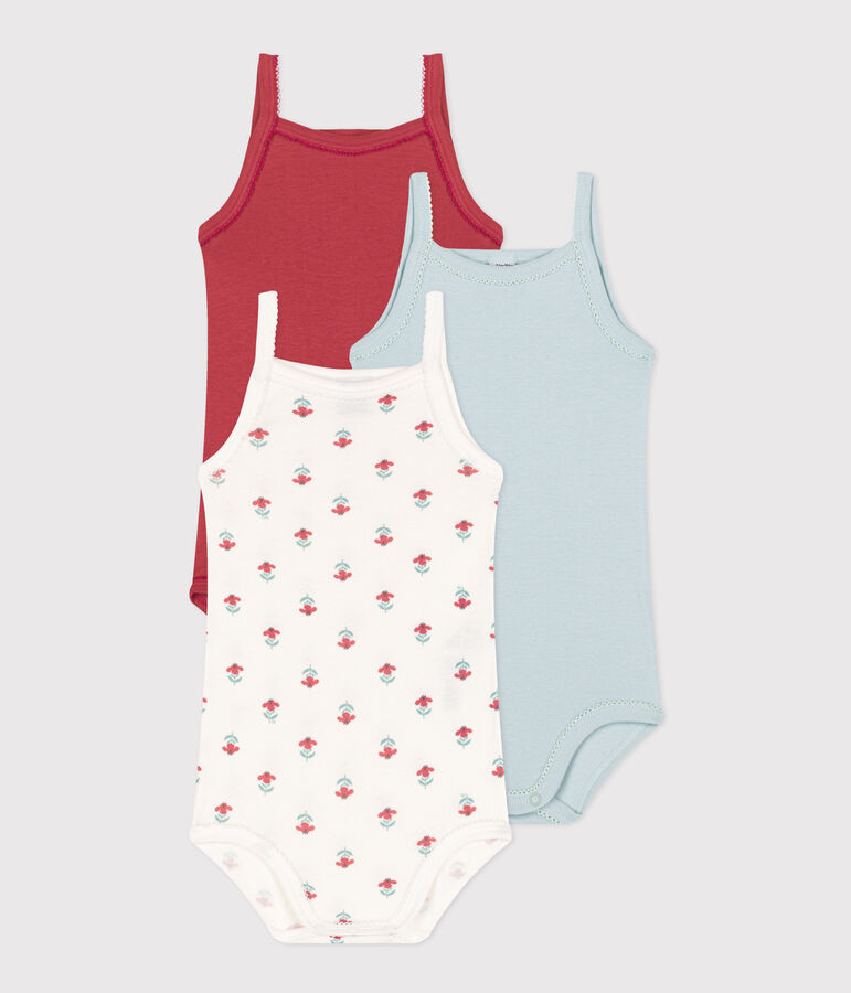 Juego de 3 bodis de tirantes de algod&oacute;n con flores multicolor