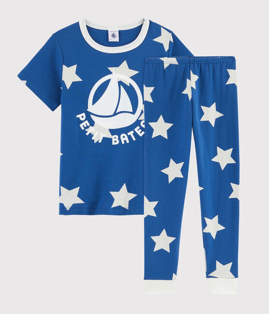 Pijama infantil con estampado de estrellas de punto azul MAJOR/blanco ECUME