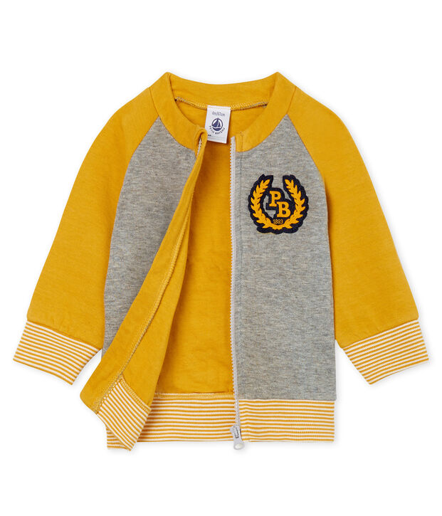 C&aacute;rdigan de tela t&uacute;bica con cremallera para beb&eacute; ni&ntilde;o gris/amarillo