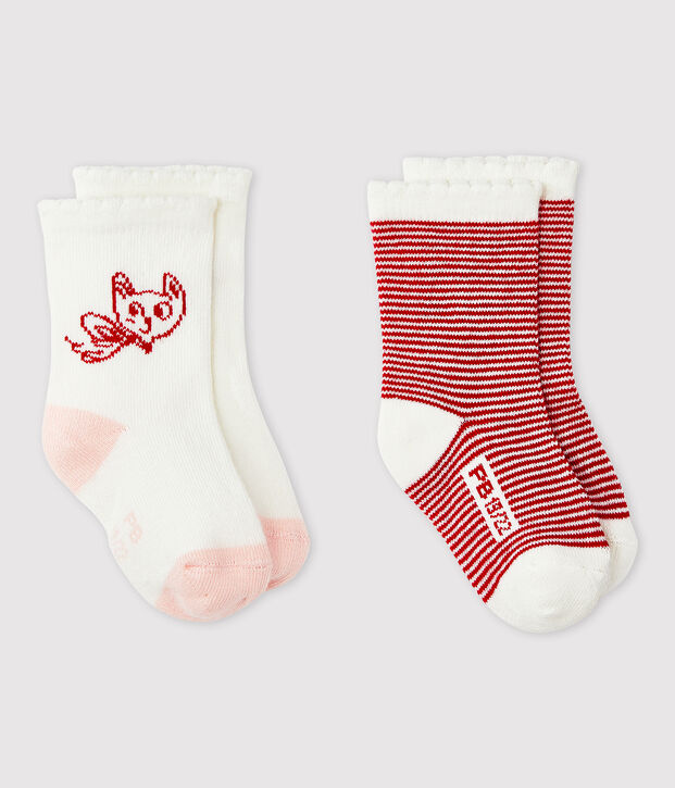 Lote de 2 pares de calcetines con estampado de beb&eacute; ni&ntilde;a multicolor