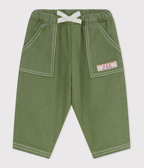 Pantalón liso de tejido denim de color para bebé verde OLIVINE