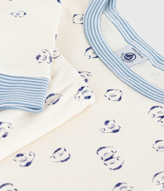 Pijama infantil de algodón con pierna muy ajustada y estampado de corazones azul MILK/ SOIR