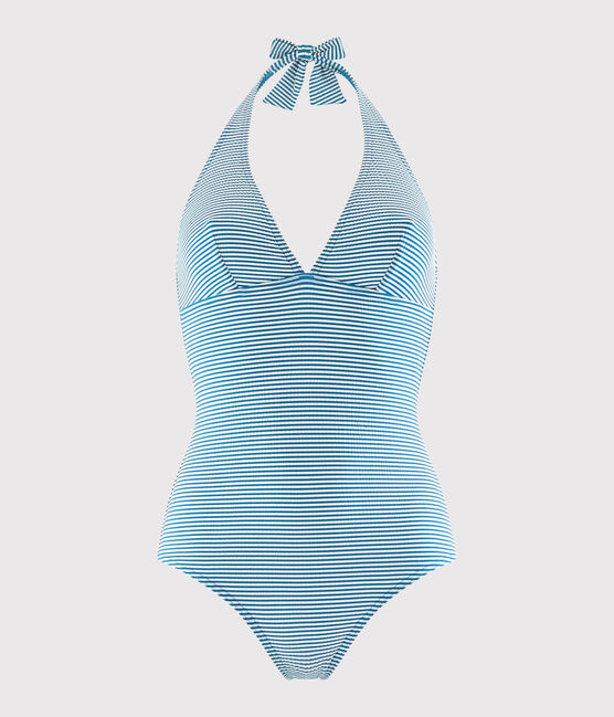 Traje de baño de 1 pieza reciclado de mujer azul MYKONOS/blanco MARSHMALLOW