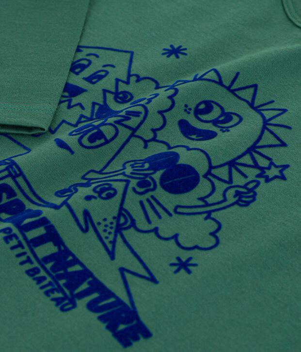 Camiseta infantil de algod&oacute;n de manga larga con estampado verde